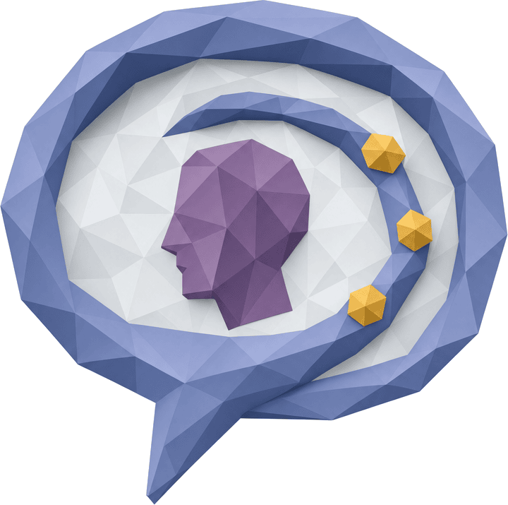 Papercraft illustration: a speech bubble curling around a head